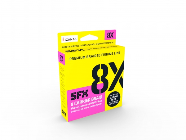 SFX 8X Carrier Braid Hot Yellow (0.128mm/7.3kg/PE 0.6/135mtr)